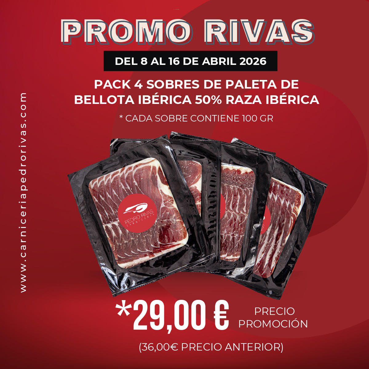 Pack de 4 Sobres de Paleta de Bellota Ibérica 50% Raza Ibérica